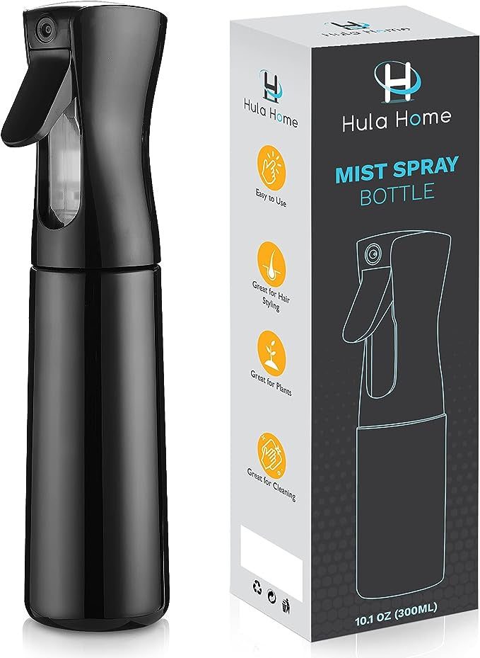 Home Water Mist Spray Bottle (Black or White) for Hairstyling, Cleaning, Plants Etc, 10.1oz