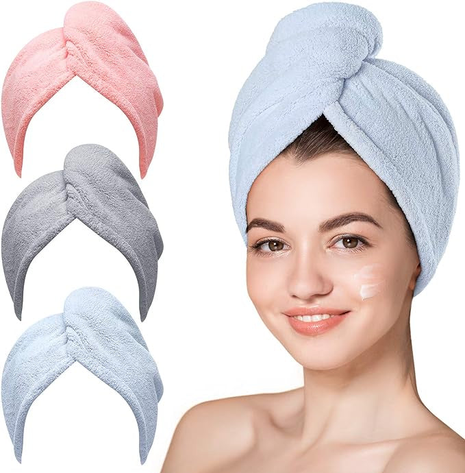 Microfiber Hair Turban/Towel 3pk