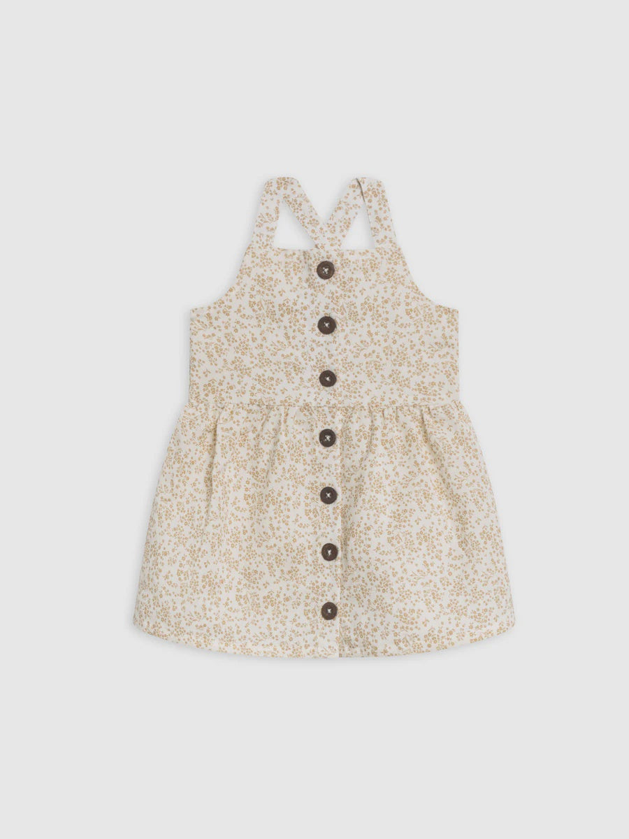 Linen Button Front Dress - Velma Floral Latte - 3T