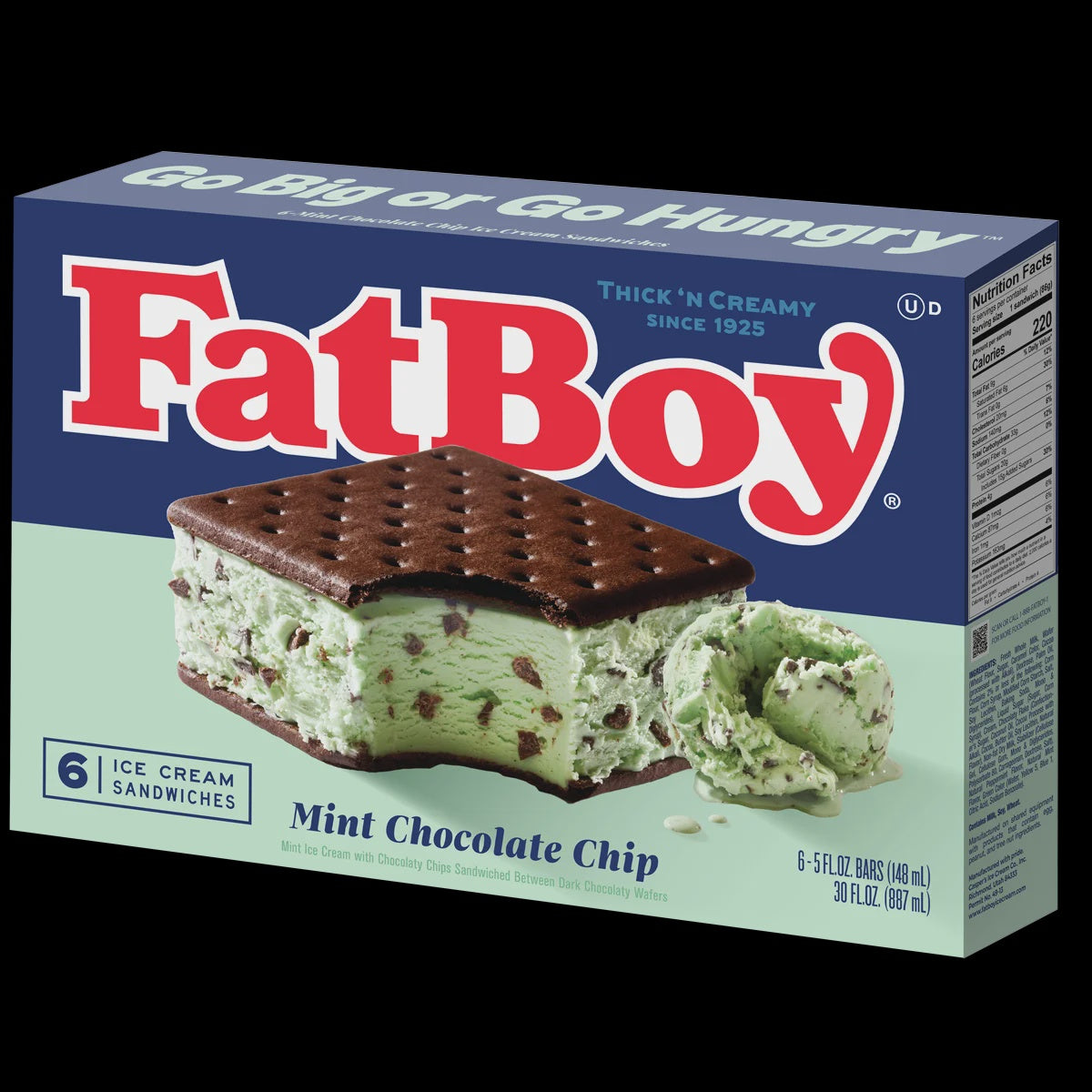 Fatboy Ice Cream Sandwiches, Mint Chocolate Chip-6pk