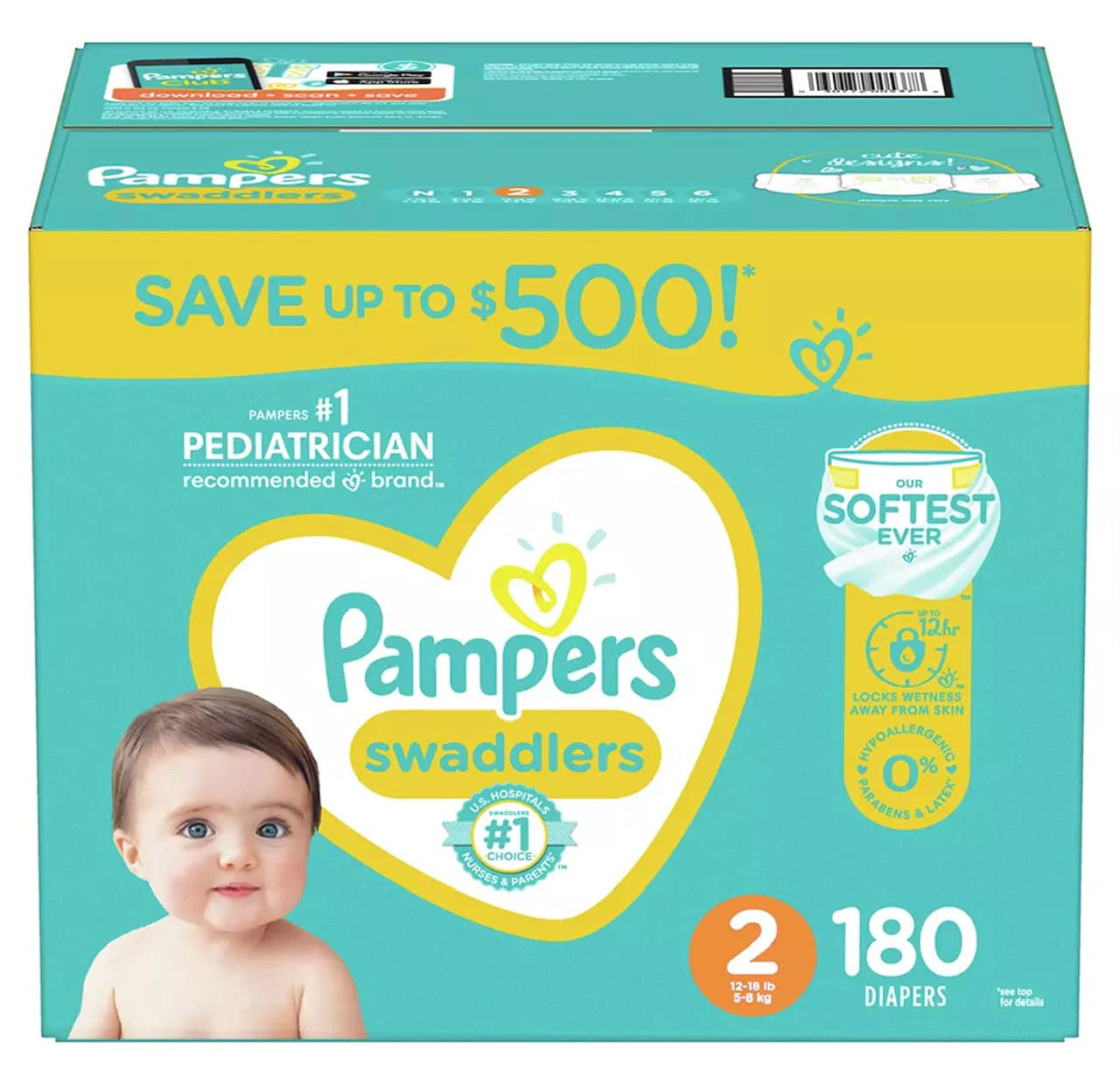 Pampers Swaddlers Size 2 - 180 Ct.