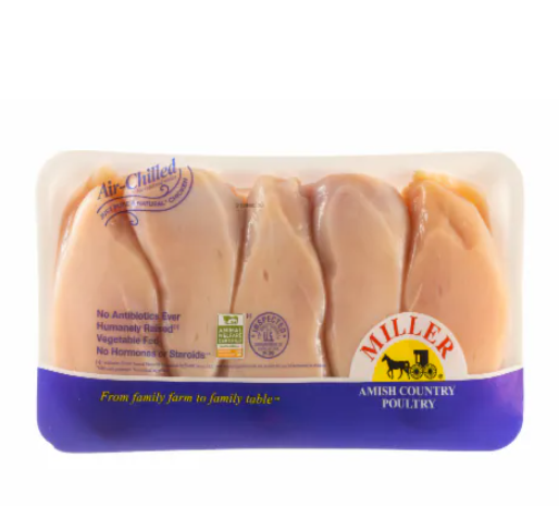 Miller Air Chilled Boneless Skinless Chicken Breast Family Packs - Case of 10 Retail Packages (approx. 3 lb. each)