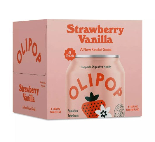 Olipop Prebiotic Strawberry Vanilla Soda 4PK, 12oz.