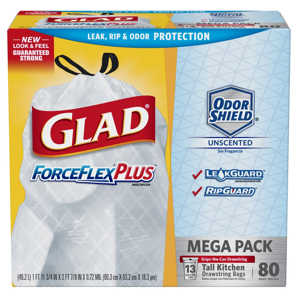 Glad Force Flex Plus Drawstring Trash bags 13gal/80ct