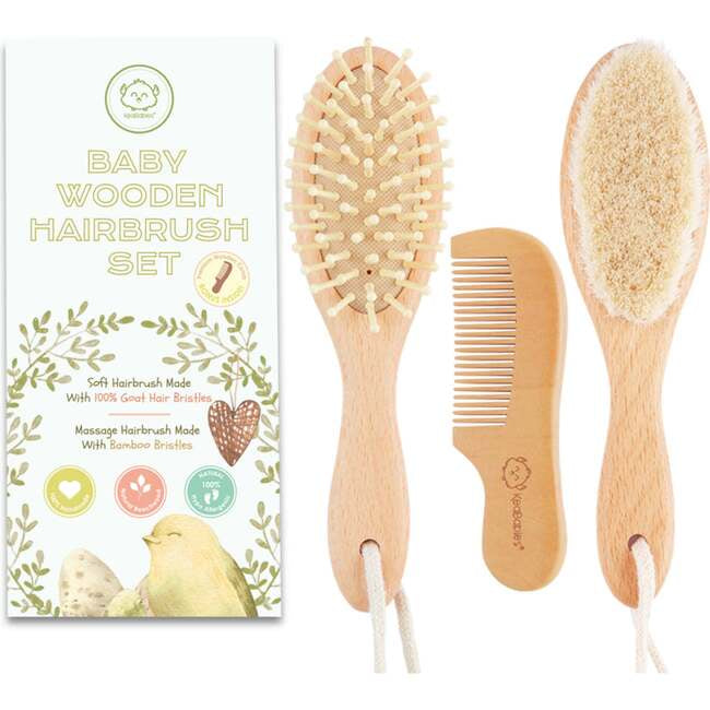 Baby Hairbrush and Comb Set, Walnut