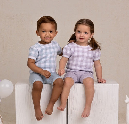 Gingham Knit Set - Blue - 2T