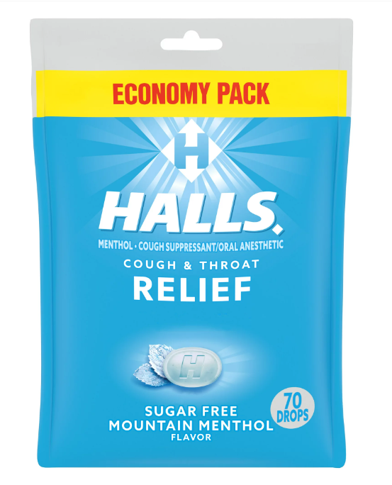 Halls Cough & Throat Sugar Free Mountain Menthol Drops  70 ct