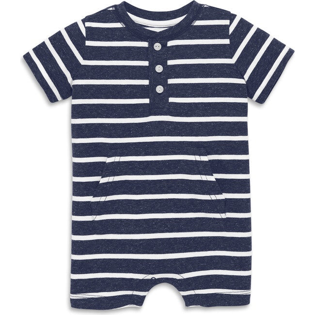 Heathered Henley Shortie, Navy White Stripe 6-12M