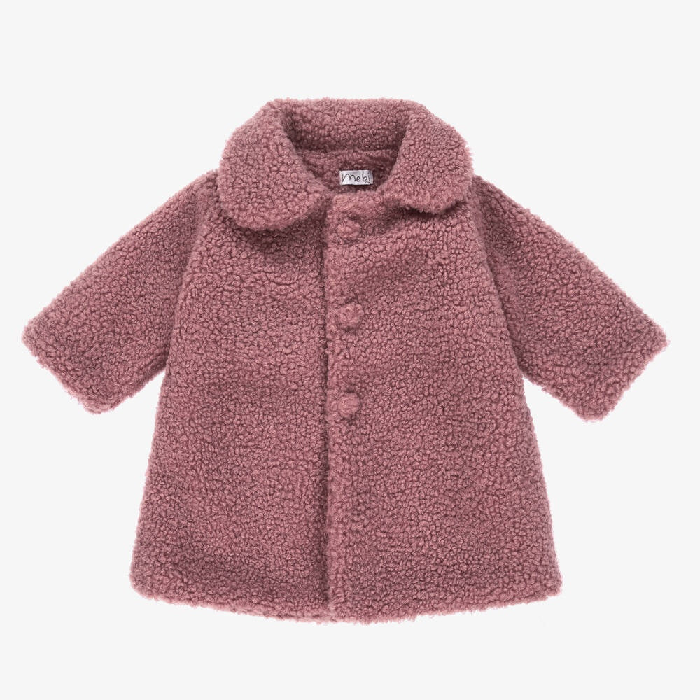 Girls Pink Teddy Fleece Coat | 12M