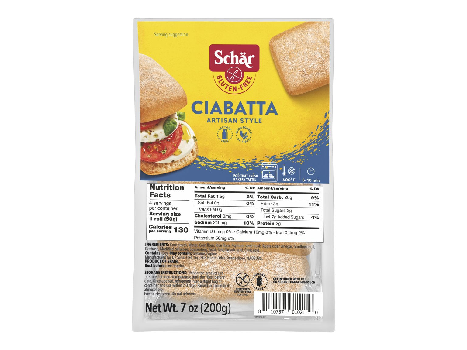 Dr Schar Ciabatta Roll Gluten Free 4ct