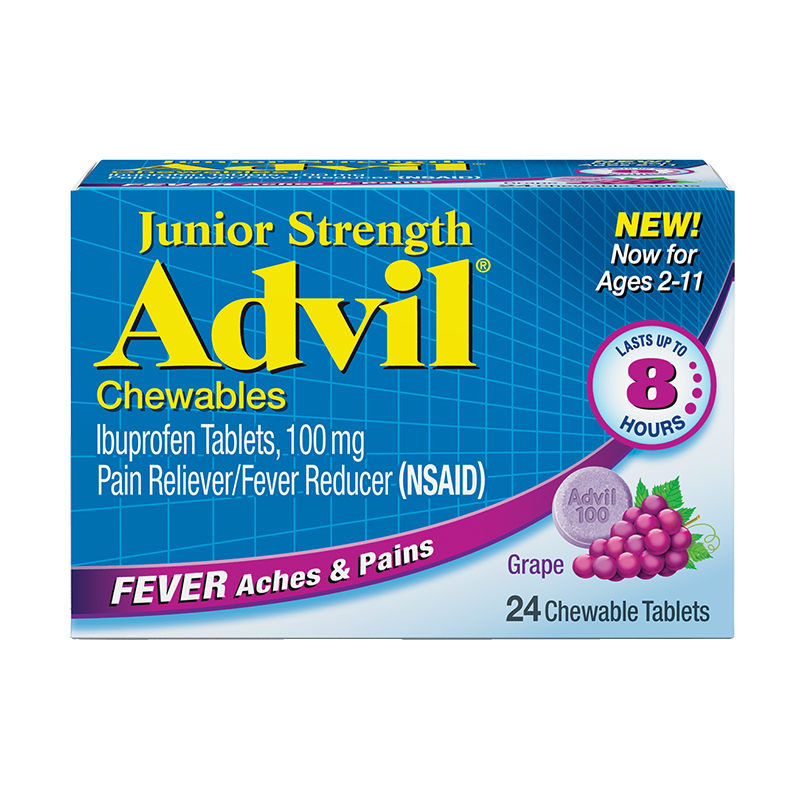 Advil Pain Reliever Junior Strength Chewable Tablets Grape 24 ct