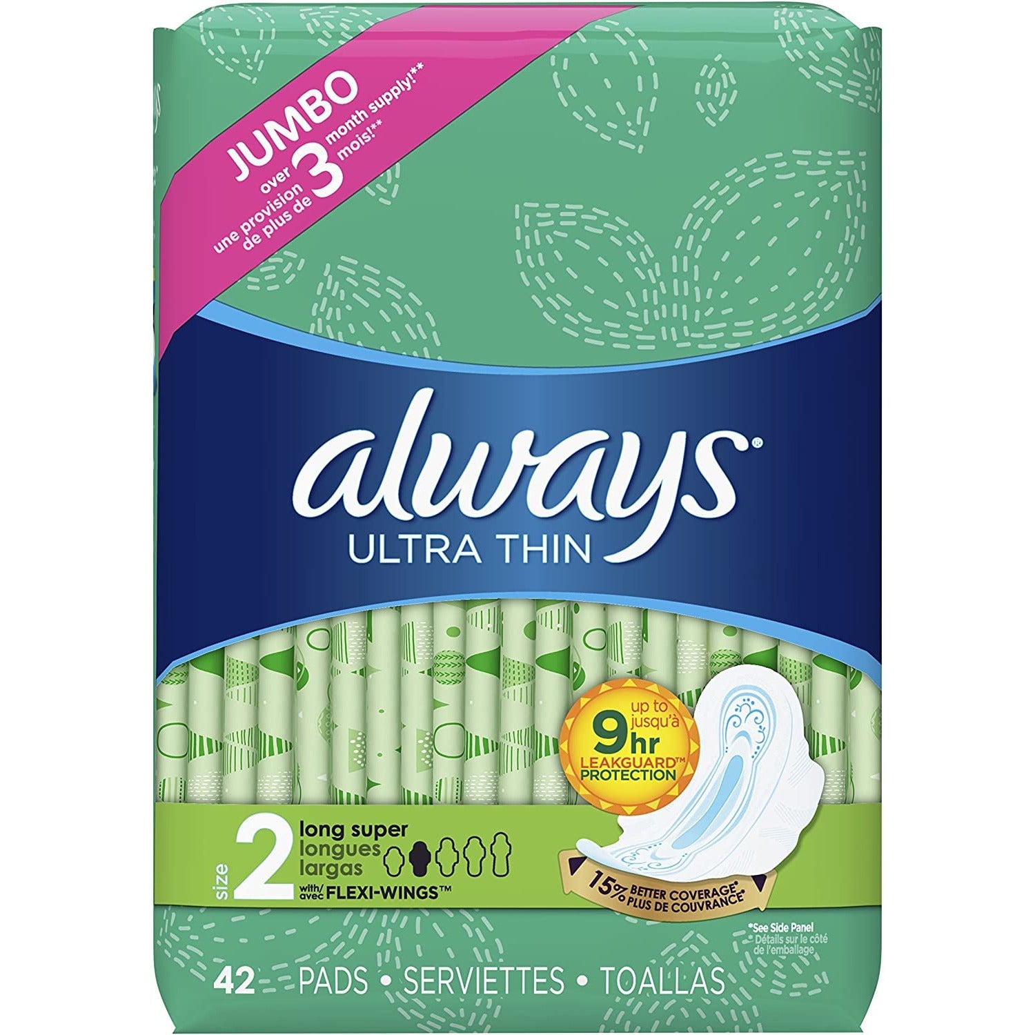 Always Ultra Thin Pads Size 2 With Wings, Unscented 46ct