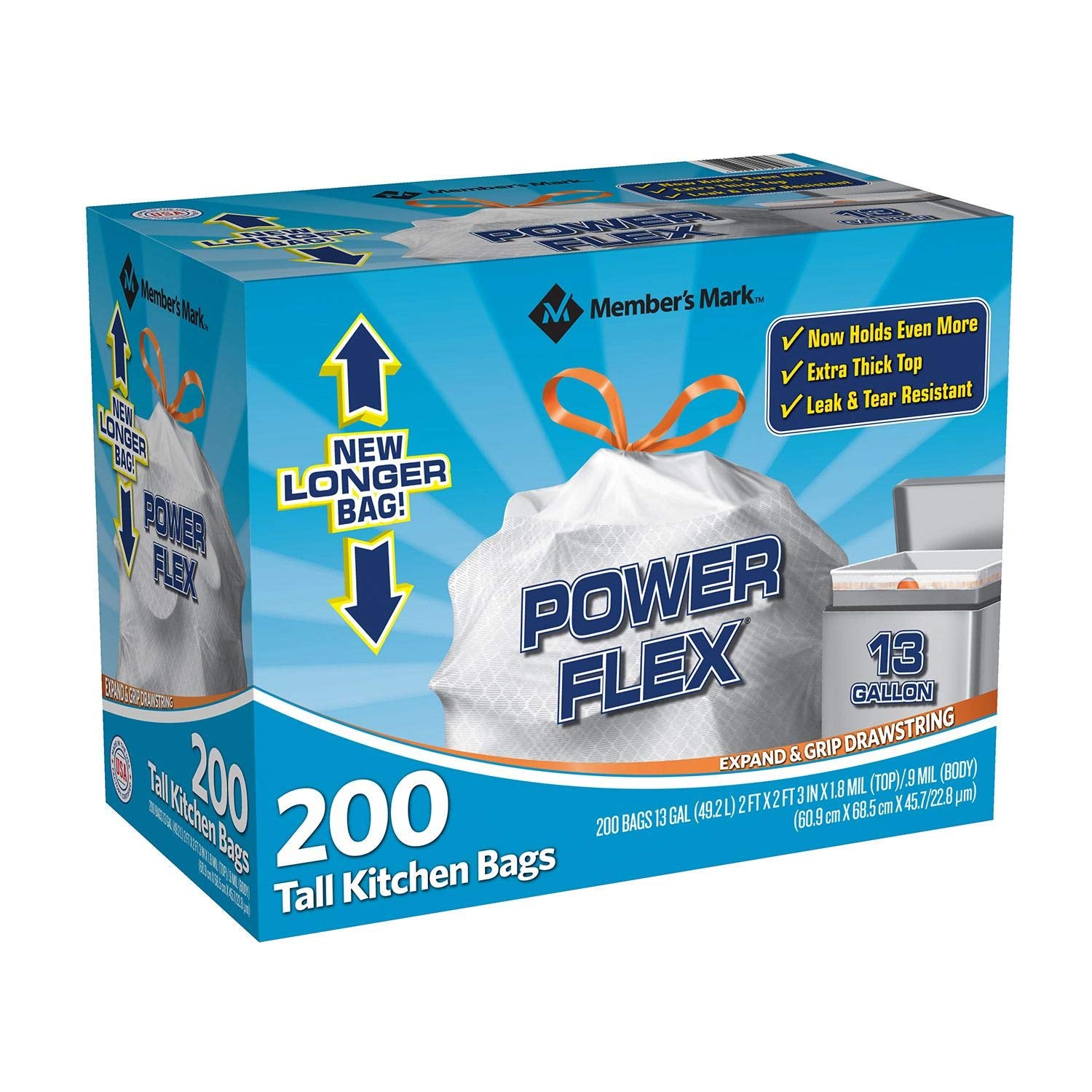 Members Mark Tall Kitchen Trash Bags Power Flex Fresh Clean 200ct