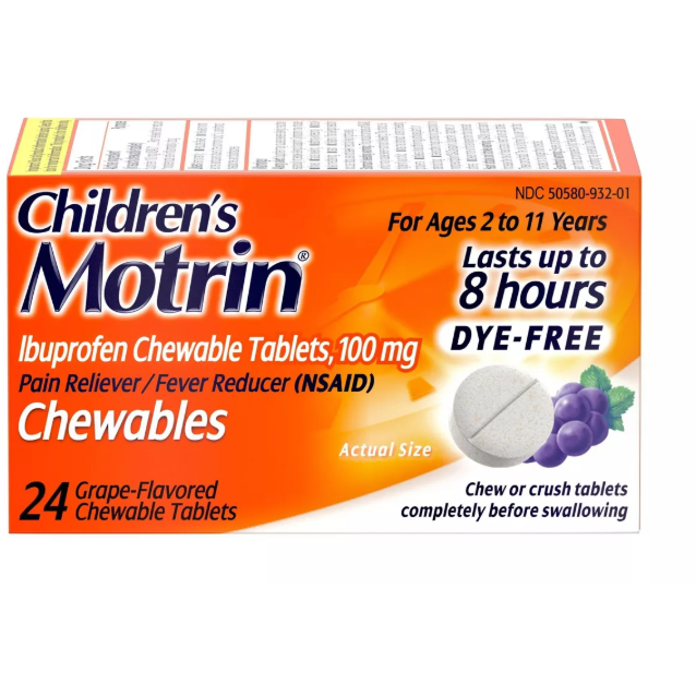 Motrin Childrens Dye Free Ibuprofen Chewable Tablets Grape 24ct