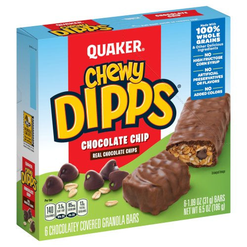 Quaker Granola Bar Chewy Dipped Chocolate Chip 6ct/1.09oz