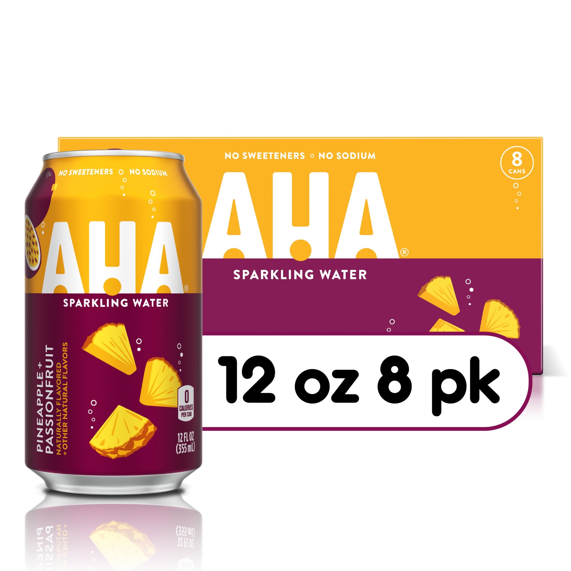 Aha Sparking Water Pineapple + Passionfruit 8ct/12oz (Deposit Incl)