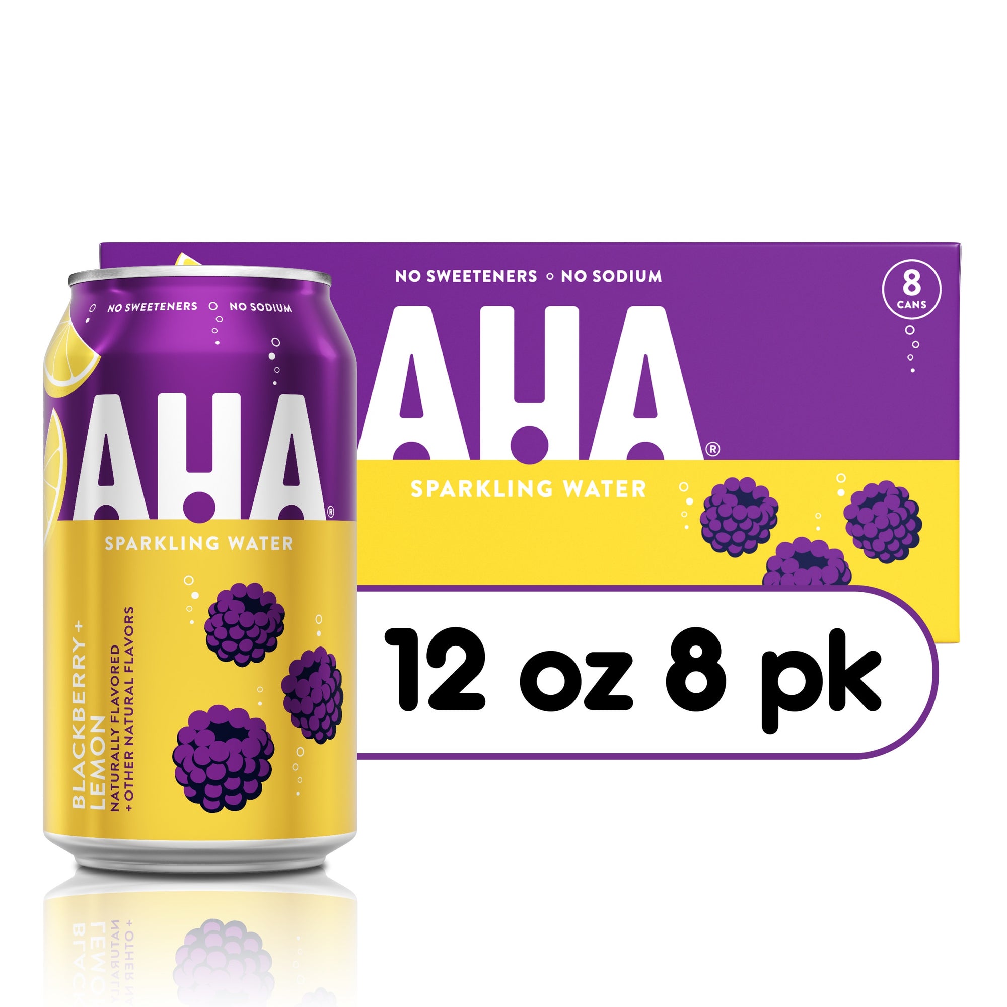 Aha Sparkling Water Blackberry + Lemon 8ct/12oz (Deposit Incl)