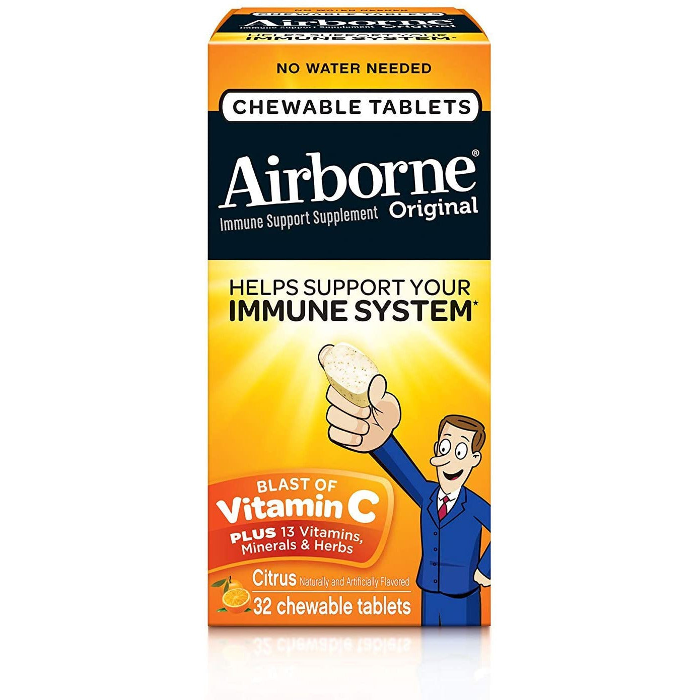 Airborne Vitamin C Immune Support Supplement Chewables Citrus 32ct