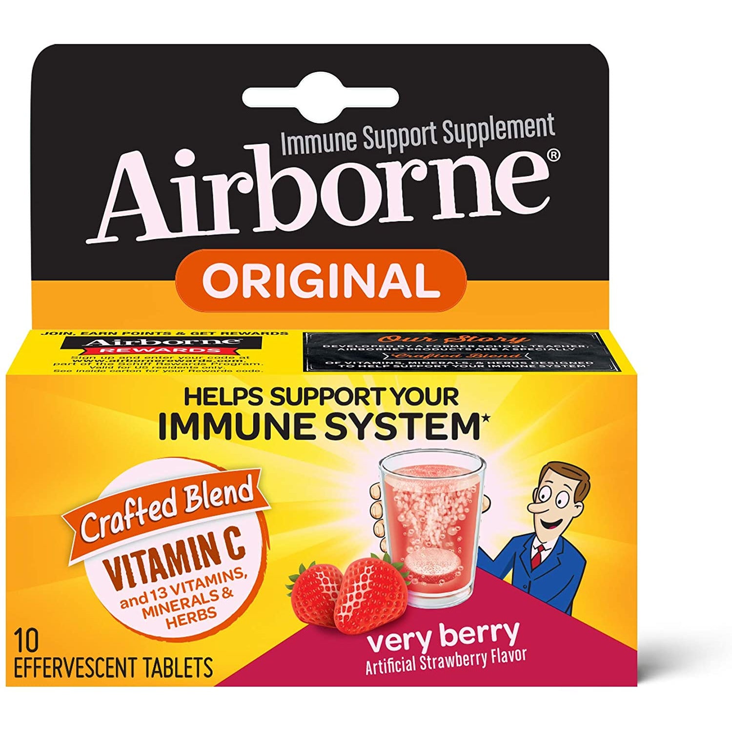 Airborne Vitamin C Tablets Immune Support Effervescent Very Berry 10 ct