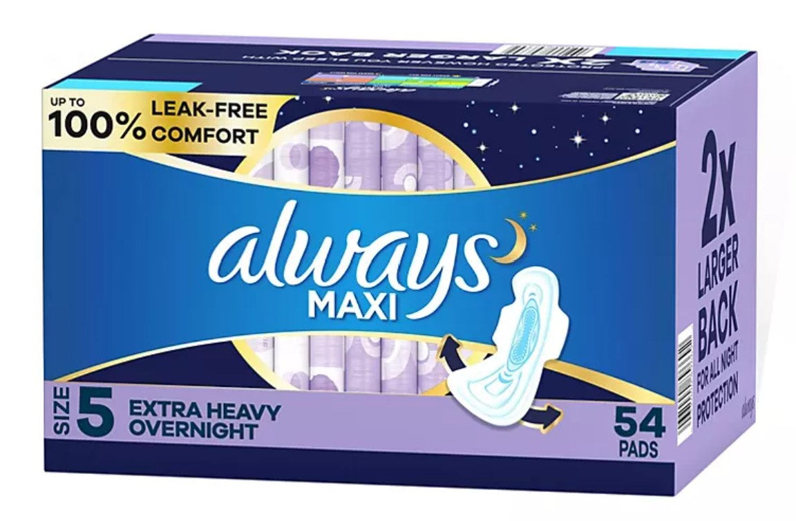 Always Maxi Extra Heavy Overnight Pads, Unscented - Size 5, 54 ct.