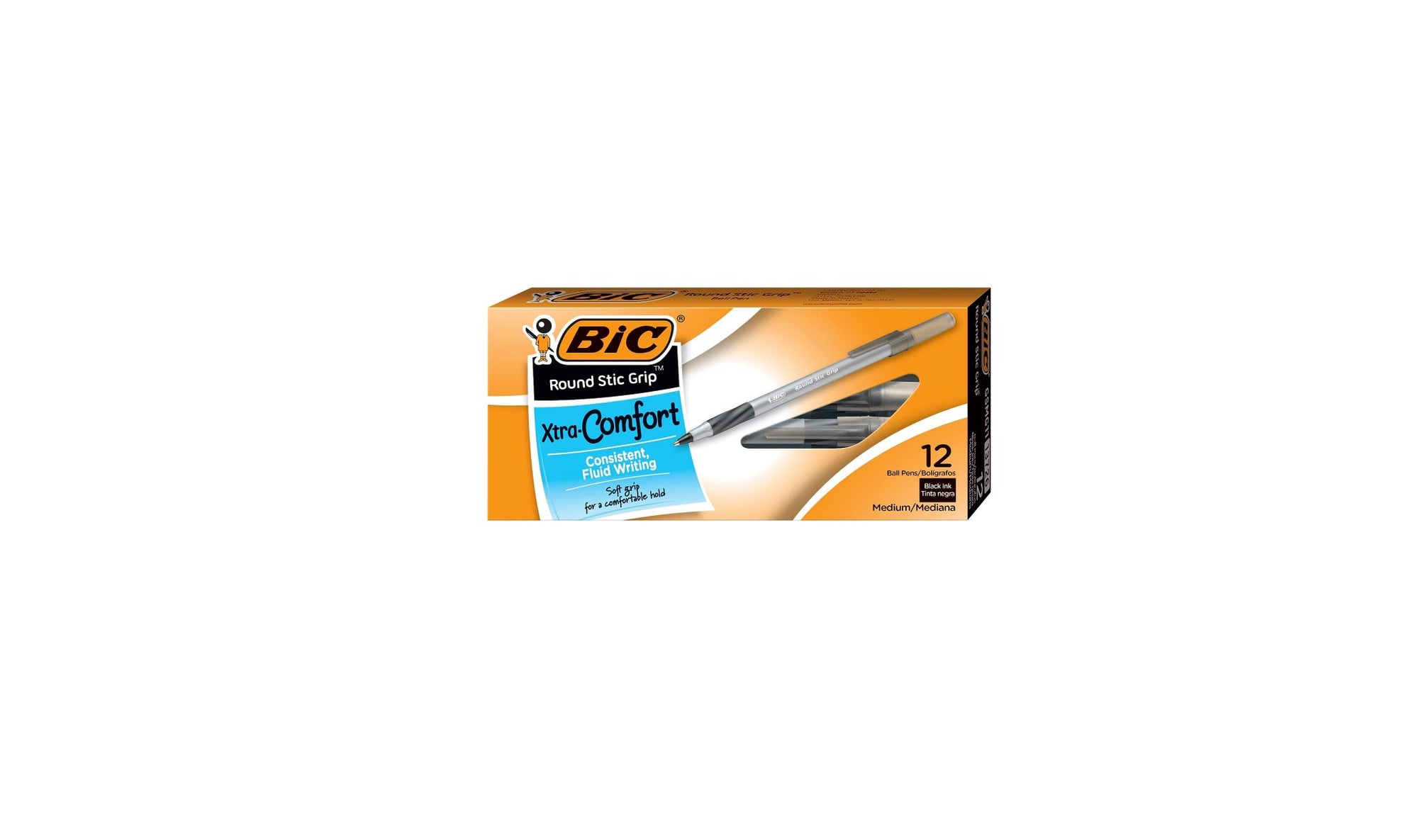 BIC Round Stic Grip Xtra Comfort Ballpoint Pen Medium Point Black 12ct