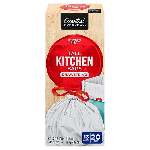 Essential Everyday Drawstring Kitchen Trash Bags 13 gallon 20ct