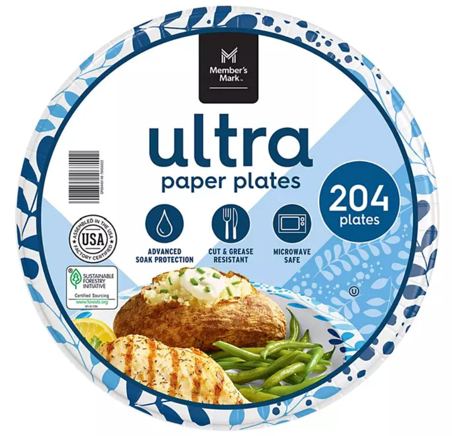 Member's Mark Ultra Dinner Paper Plates 10"/204ct