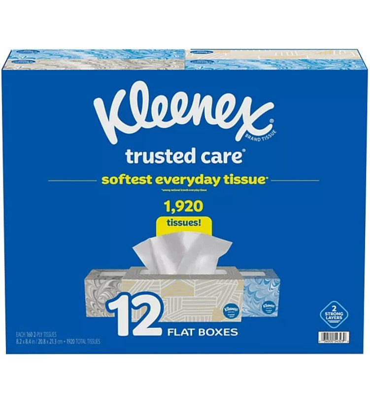 Kleenex Facial Tissue Flat Boxes 160ct/12box (Bulk Package)