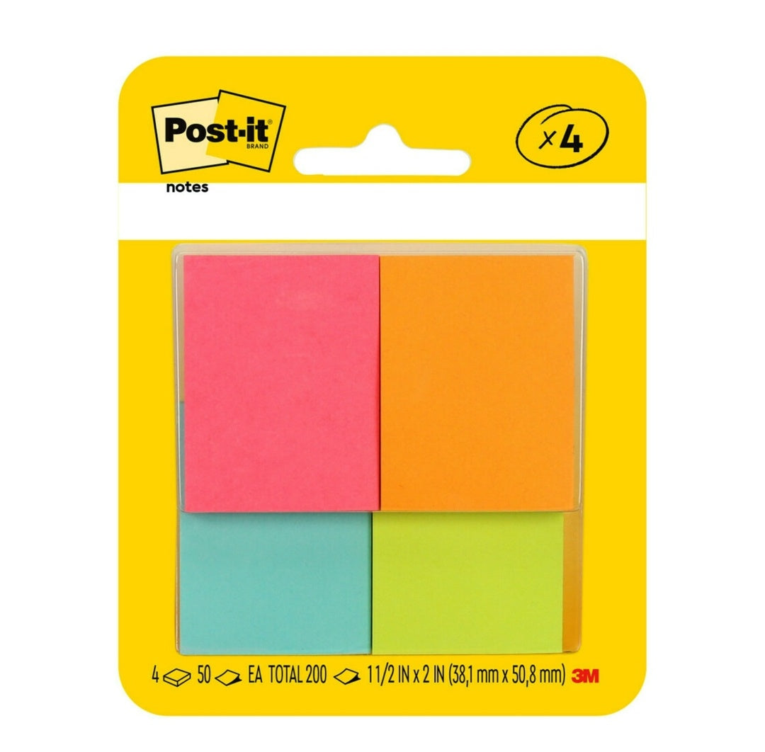 Post-it Sticky Notes Assorted Colors 1.5" x 2" 4pk