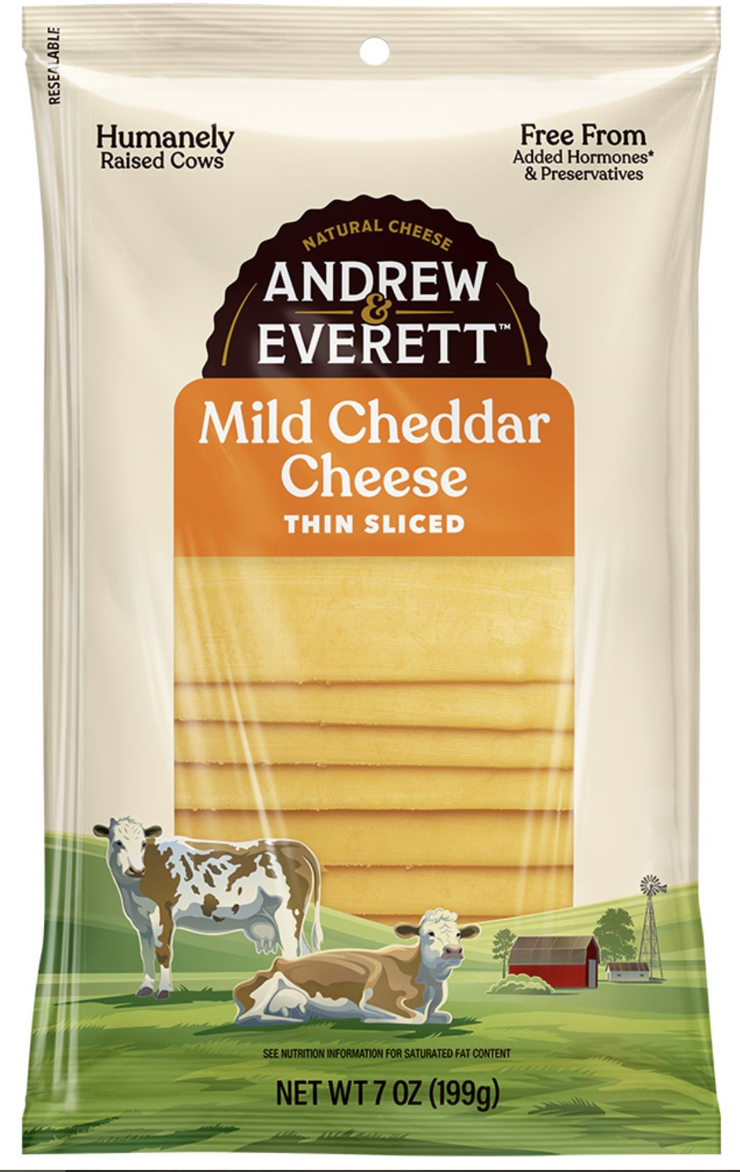 Andrew & Everett Mild Cheddar Cheese Slices 7oz