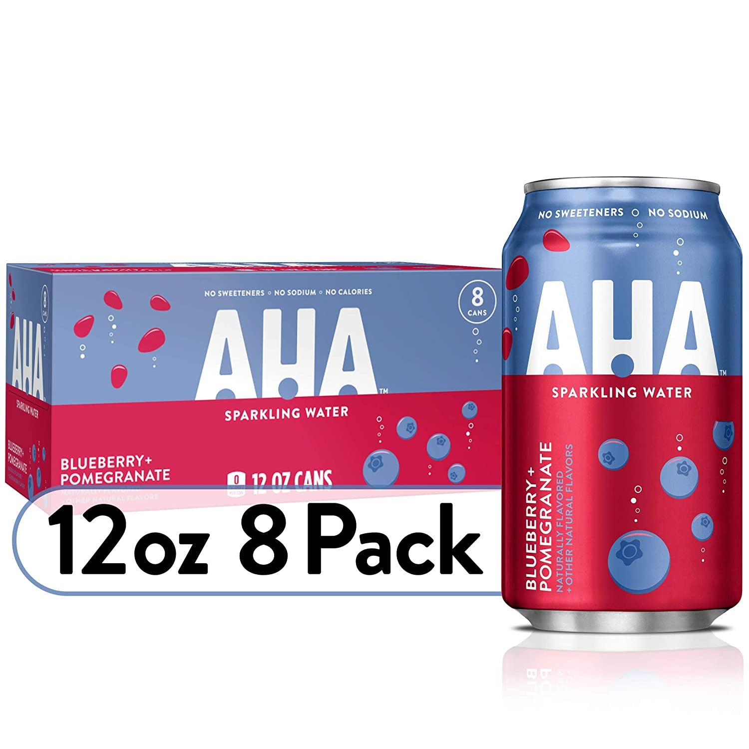 Aha Sparkling Water Blueberry + Pomegranate 8ct/12oz (Deposit Incl)