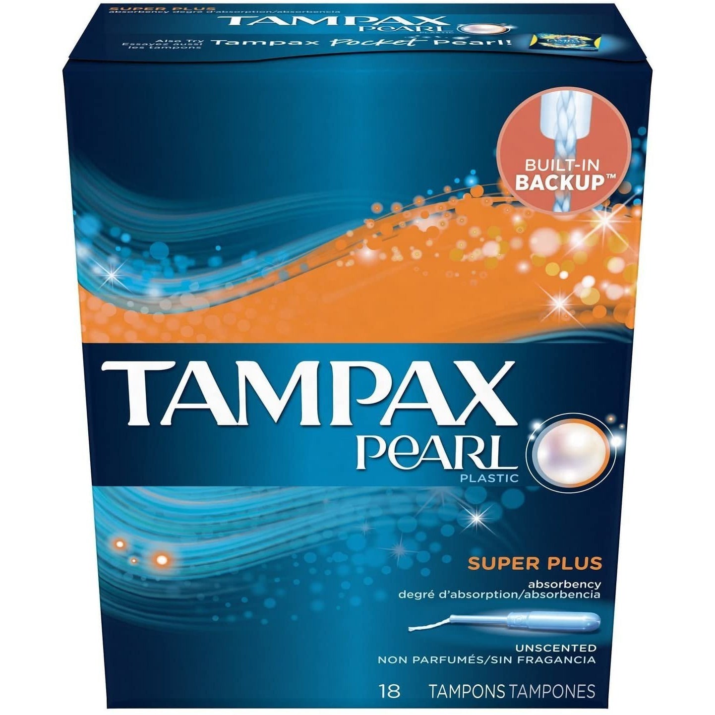 Tampax Tampons Pearl Plastic Unscented Super Plus 18ct