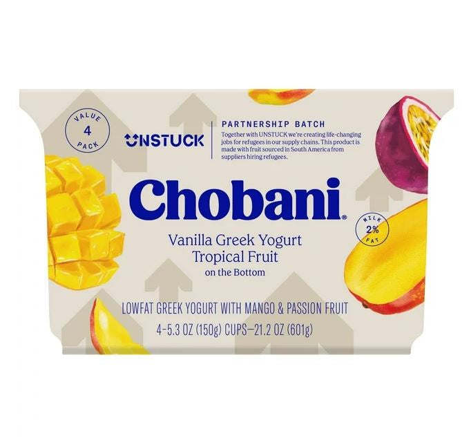 Chobani Vanilla Greek Yogurt Tropical Fruit 4ct