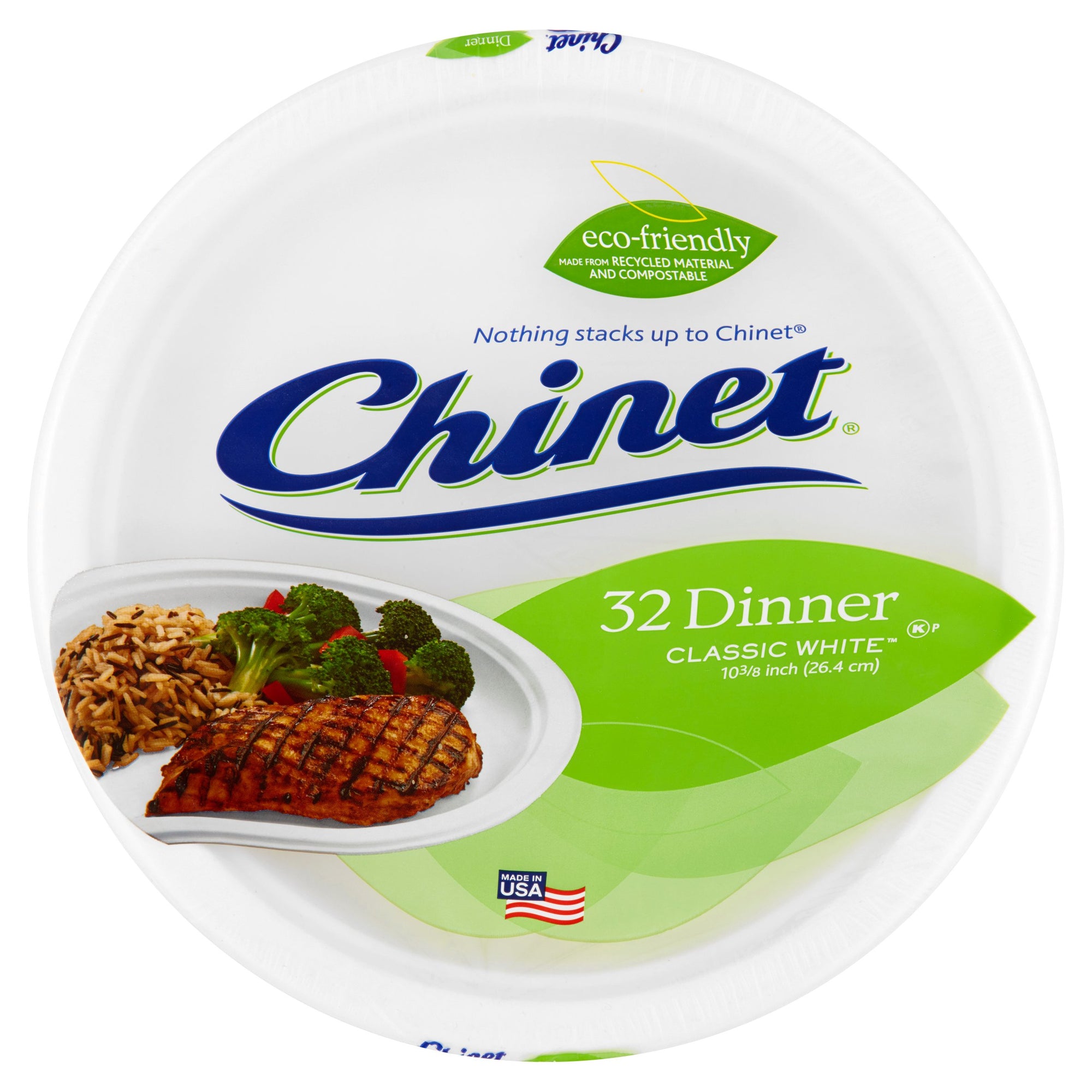 Chinet Classic White Paper Dinner Plate 10 3/8"/32ct