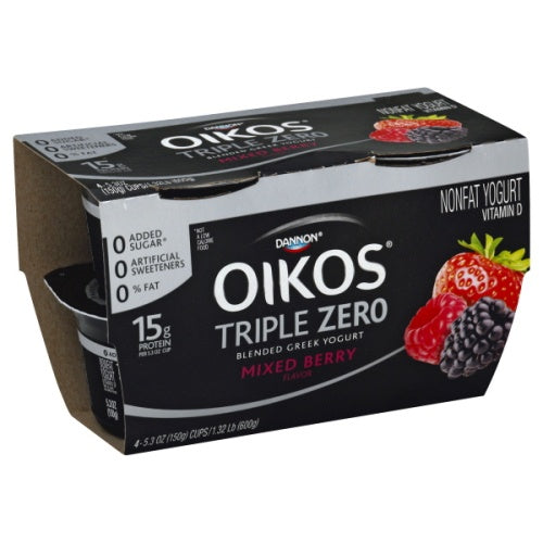 Oikos Triple Zero Blended Greek Yogurt Mixed Berry 4pk