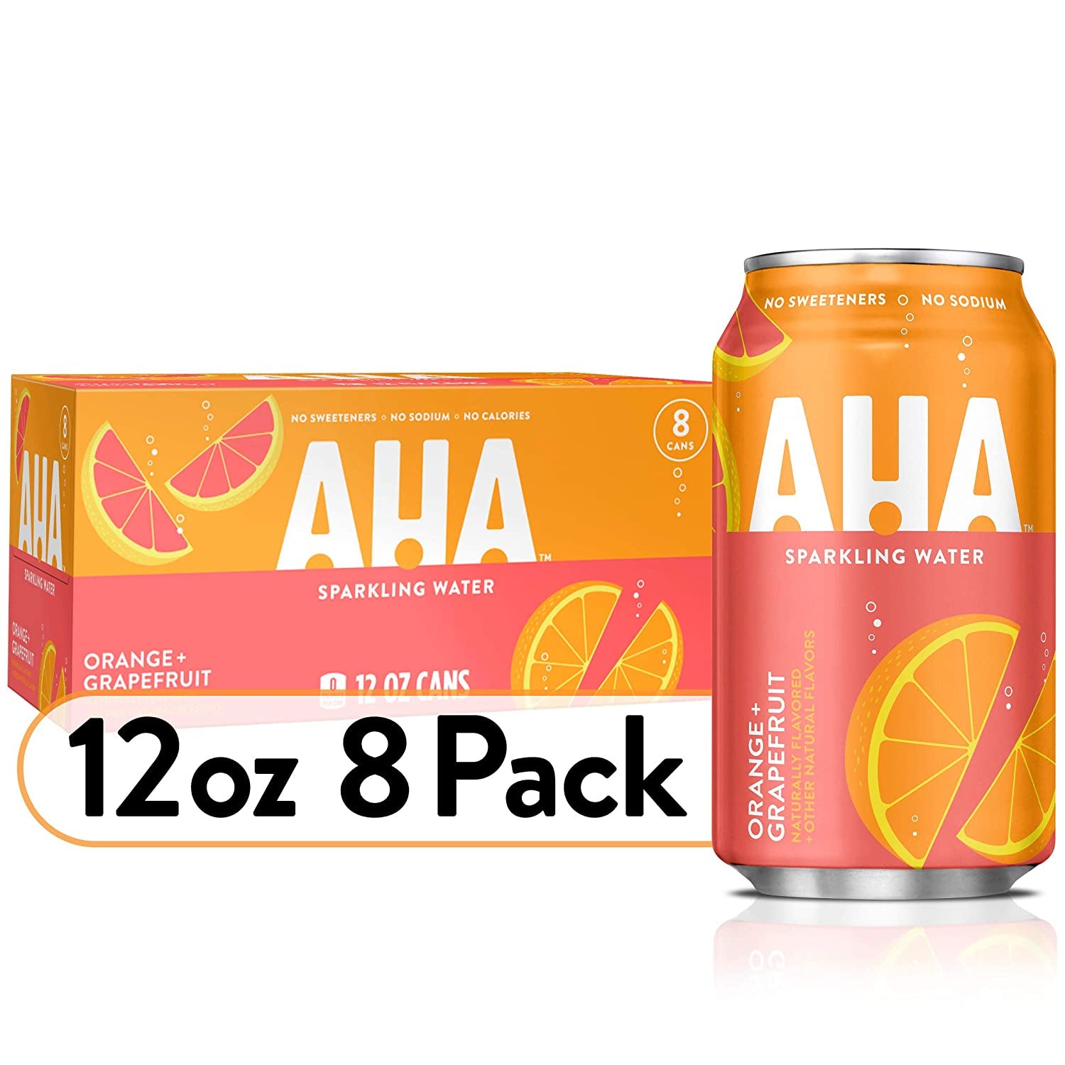 Aha Sparkling Water Orange + Grapefruit 8ct/12oz (Deposit Incl)