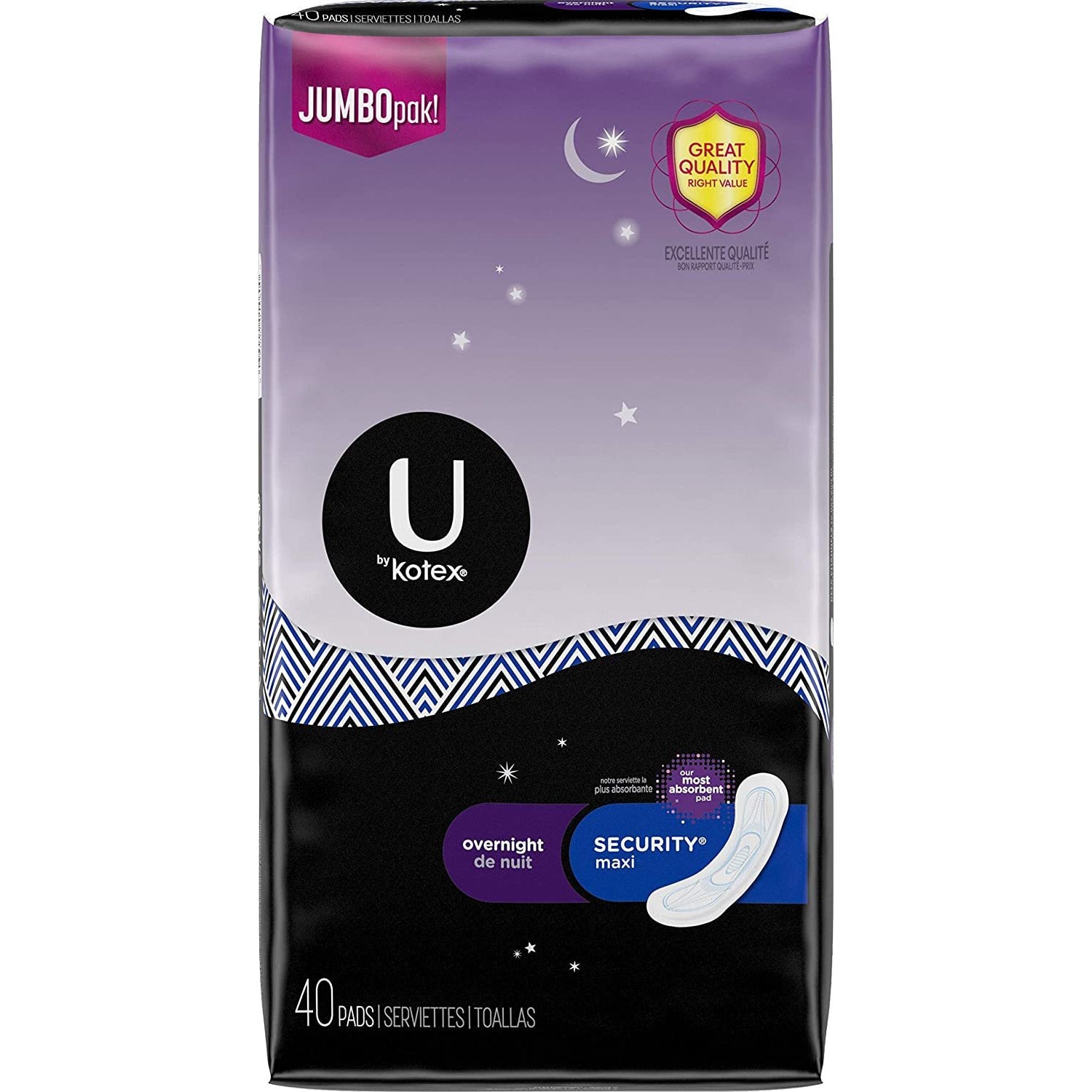 U by Kotex Maxi Pads Security Overnight Unscented 40ct