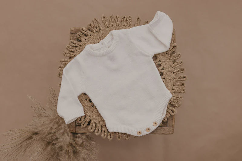 Heirloom Knit Romper | Snow | 0-3M