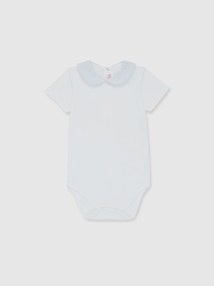 La Coqueta White Bodysuit with Blue Pinstripe Collar 3m