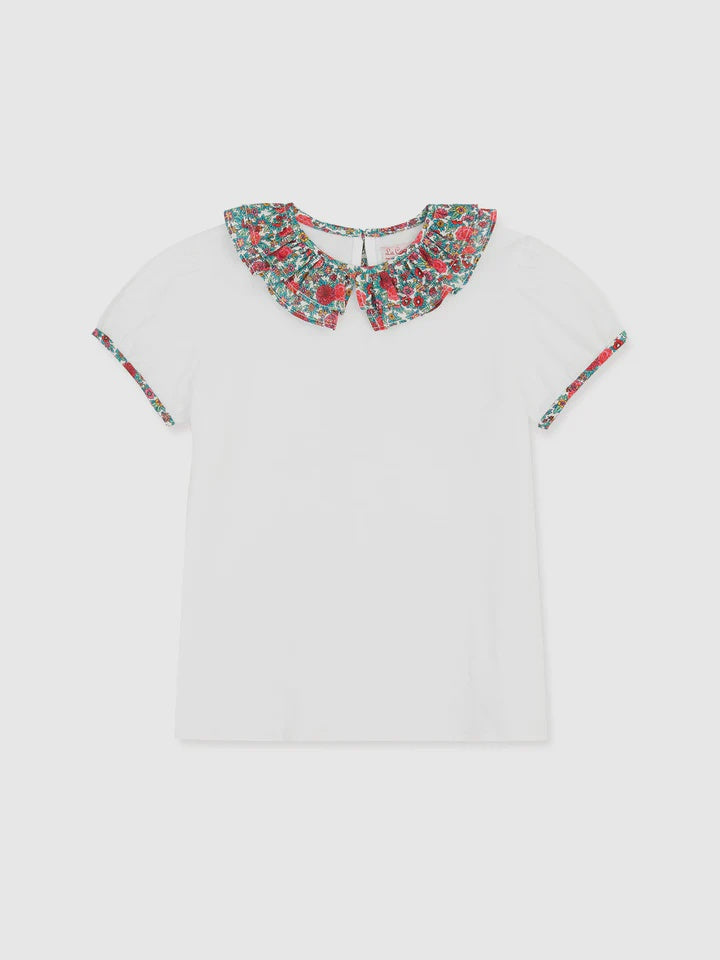 La Coqueta Pink Multi Peonia Collared Top 4Y