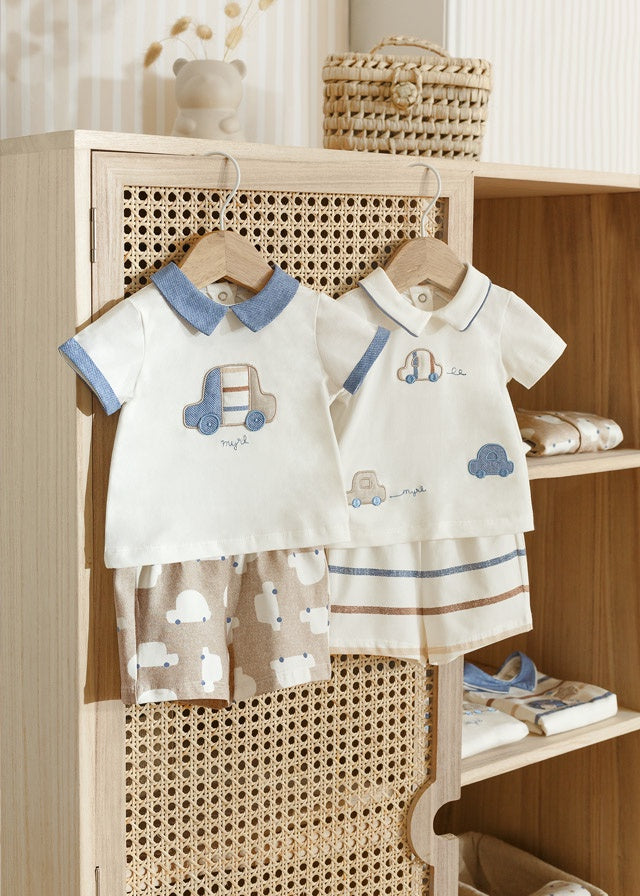 Mayoral Boys Striped Short & Car Shirt Set 4m