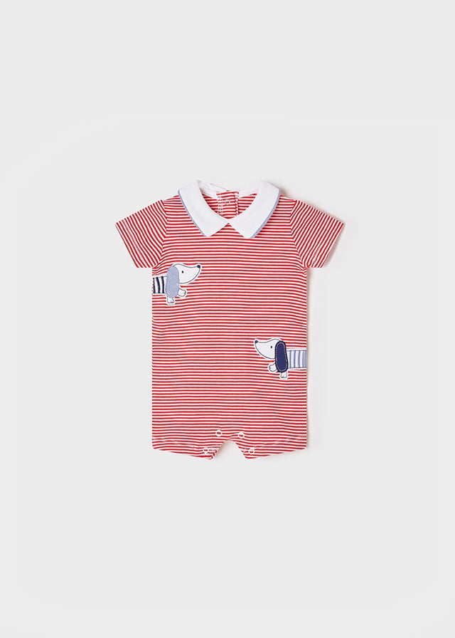 Mayoral Red Dog Stripe Romper 2m