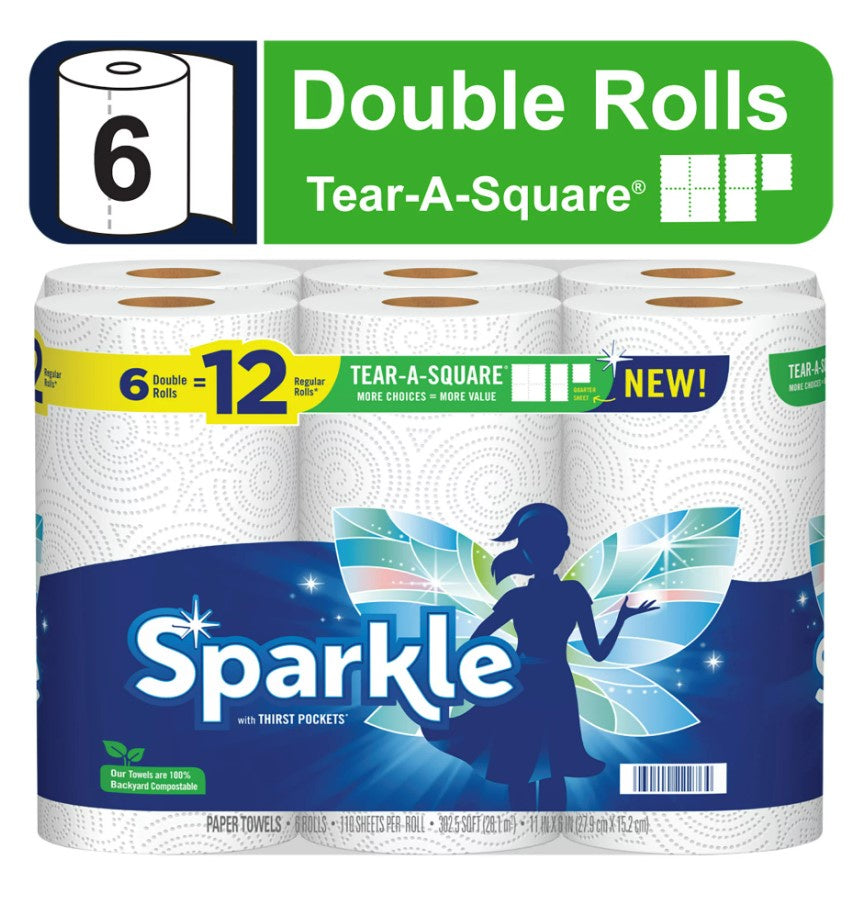 Sparkle Tear-A-Square Paper Towel 6 Double Rolls