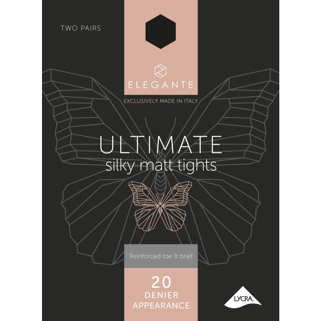 Elegante Ultimate Silky Matte Tights Reinforced Toe & Brief 20 Denier 2pr